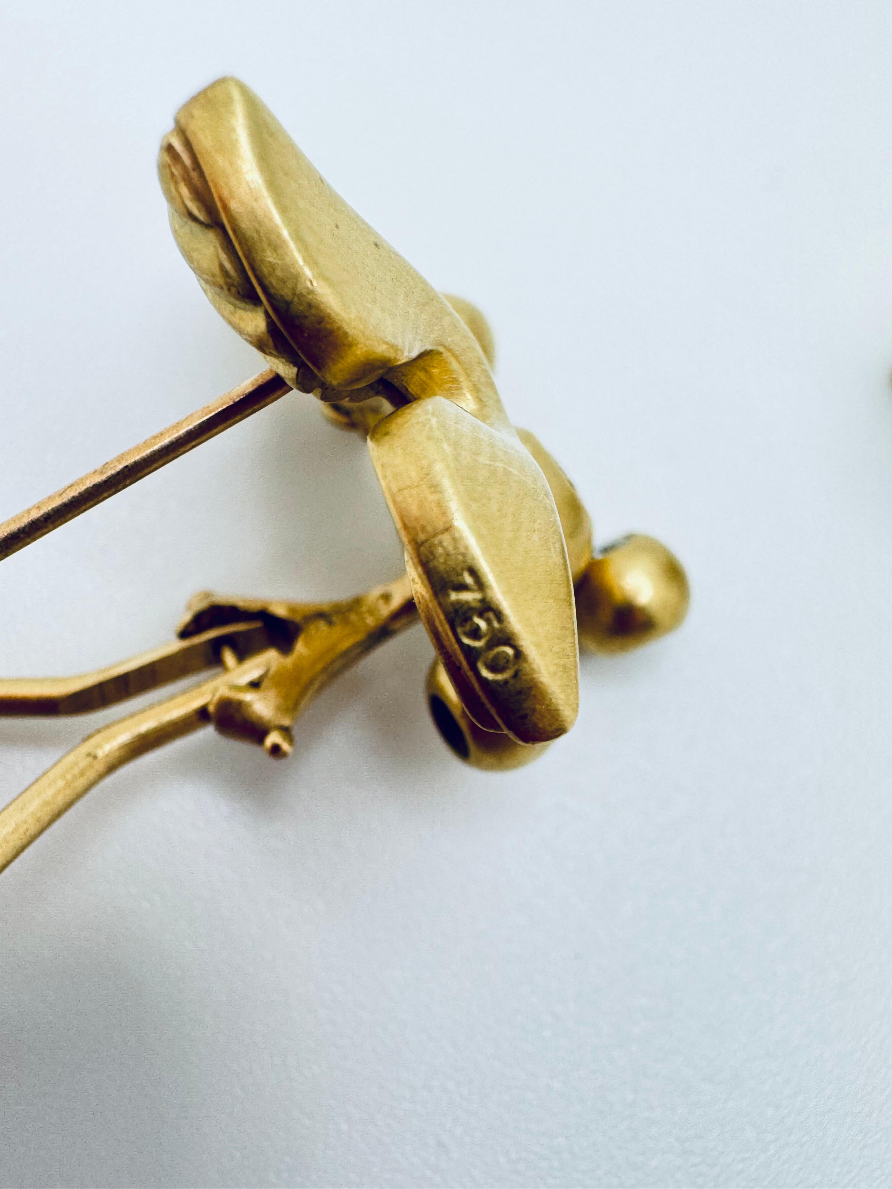 Boucles d'oreilles Fleur-de-Lis en or jaune 18K avec diamants Unisexe en vente