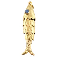 18K Yellow Gold Flexible Fish Charm w/ Blue Eyes