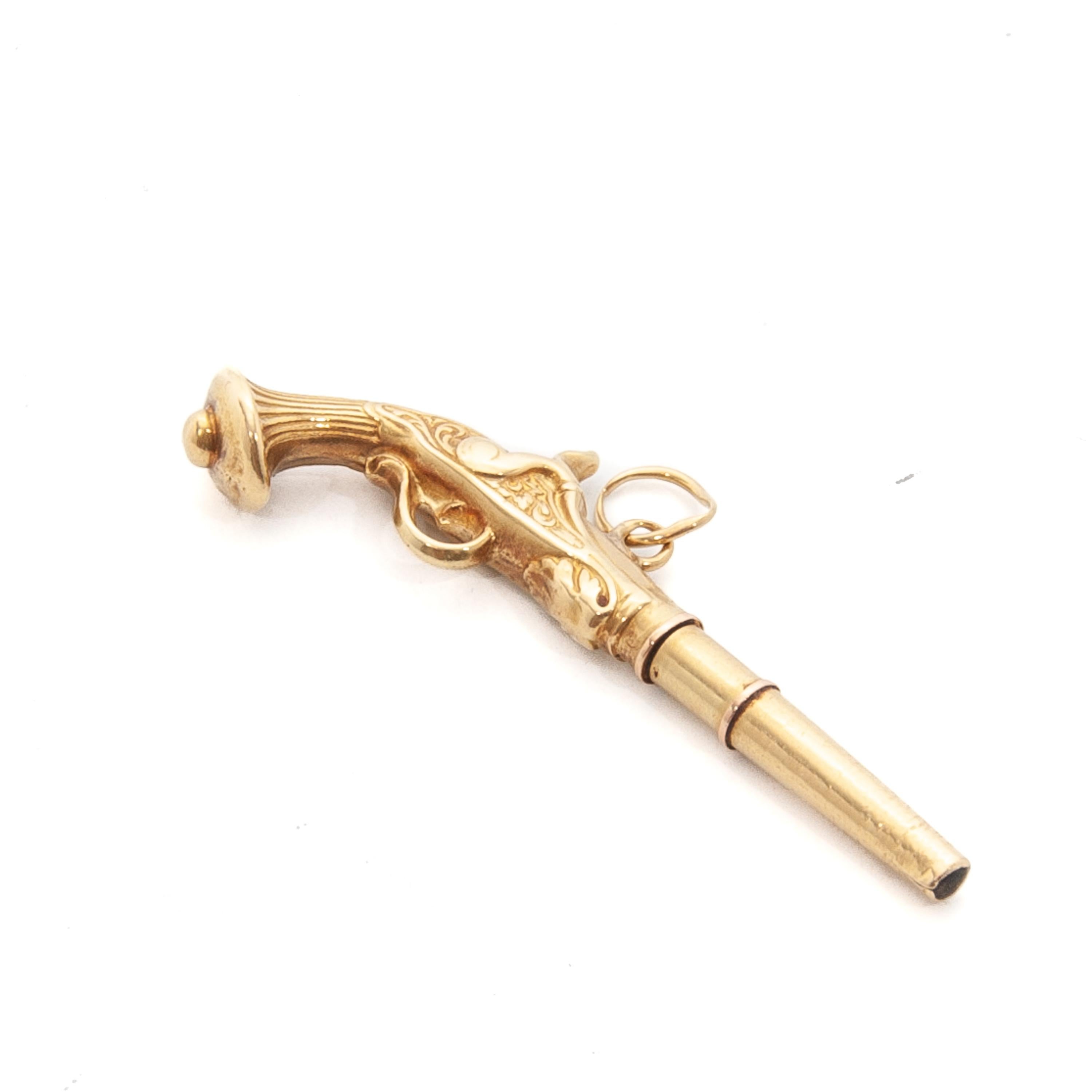Antike Gold Flintlock Revolver Taschenuhr-Schlüssel-Anhänger mit Schlüsselanhänger für Damen oder Herren im Angebot