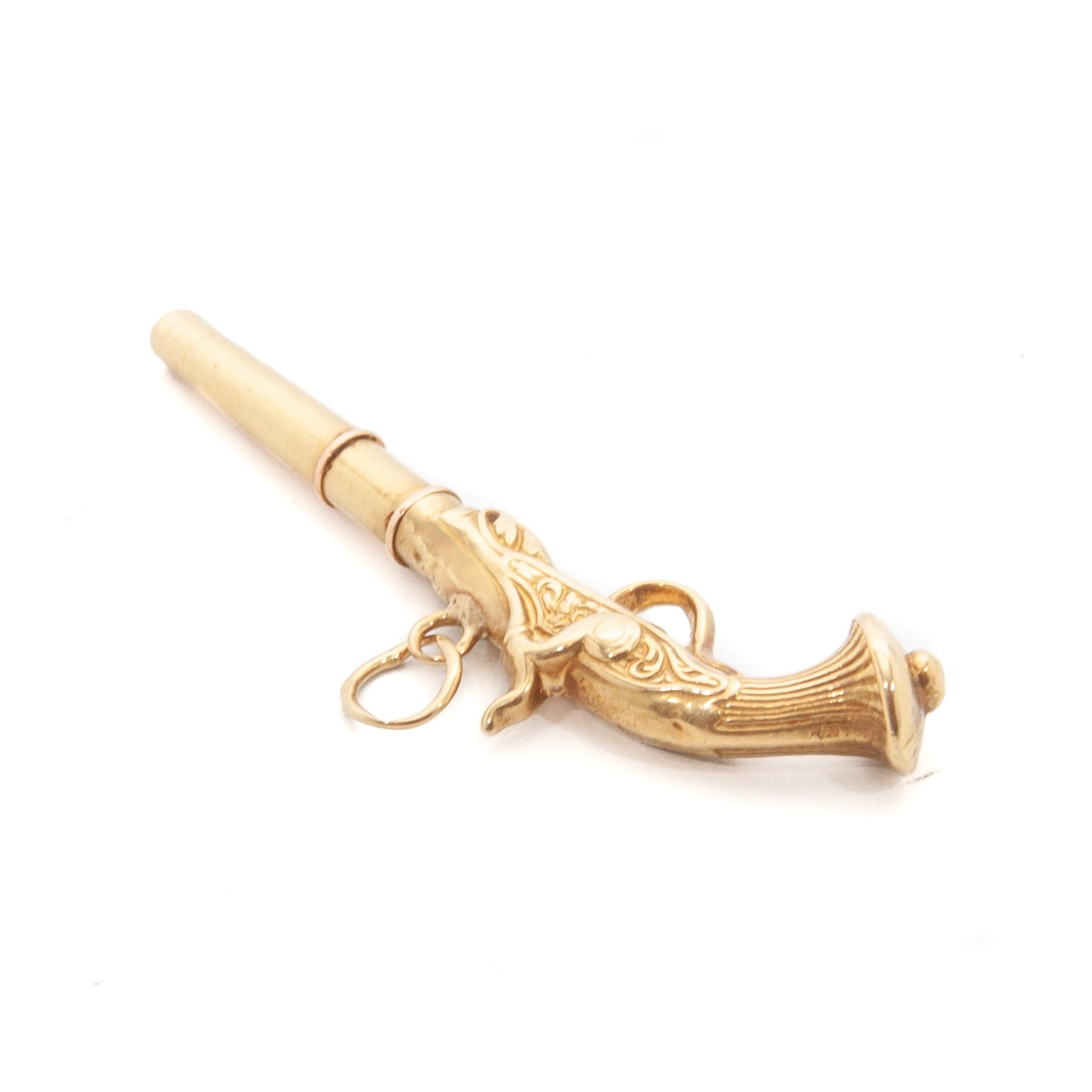 Antike Gold Flintlock Revolver Taschenuhr-Schlüssel-Anhänger mit Schlüsselanhänger im Angebot 2