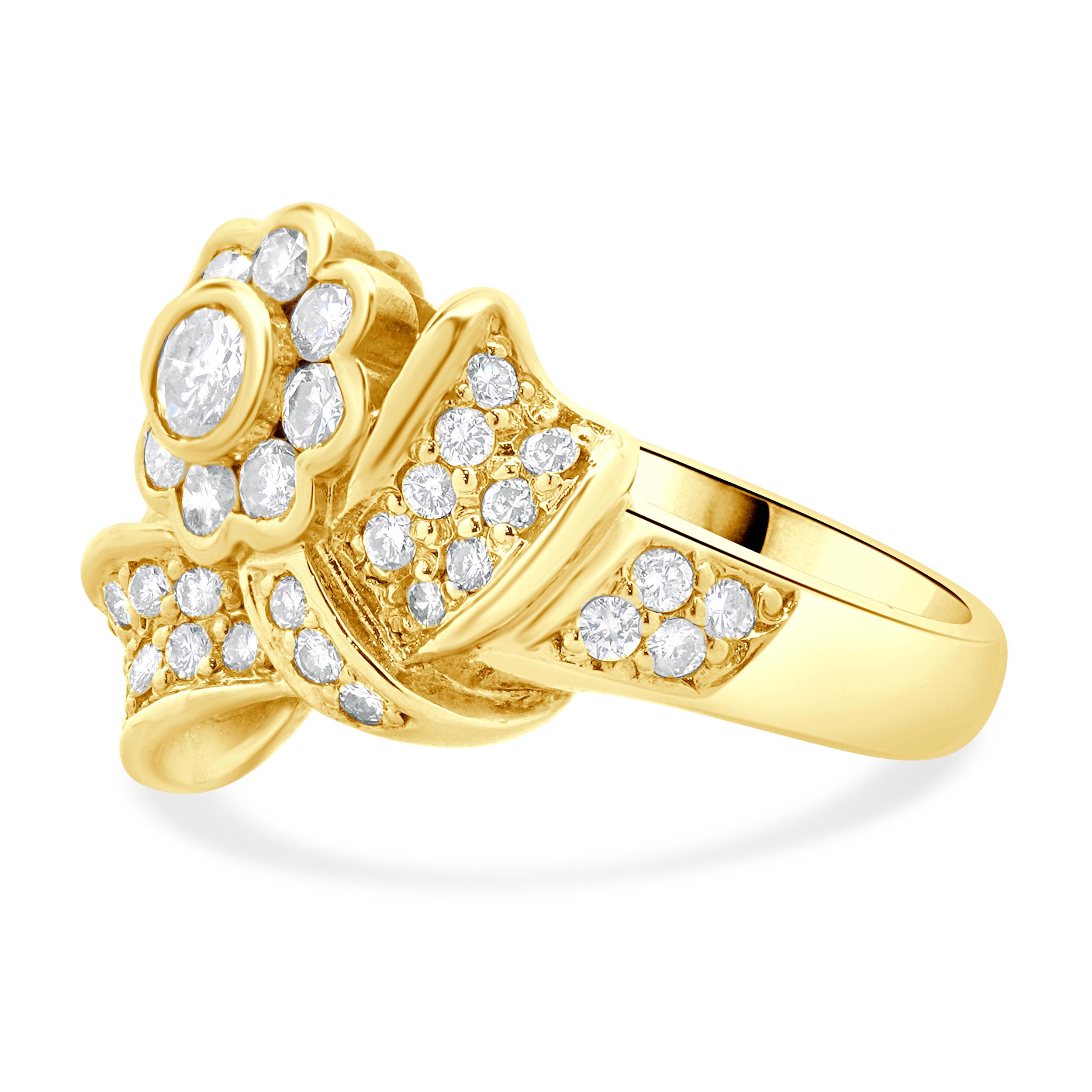 Designer: custom
Material: 18K yellow gold
Diamond: 36 round brilliant cut = 0.90cttw
Color: H
Clarity: SI2
Size: 8 sizing available 
Weight: 9.10 grams
