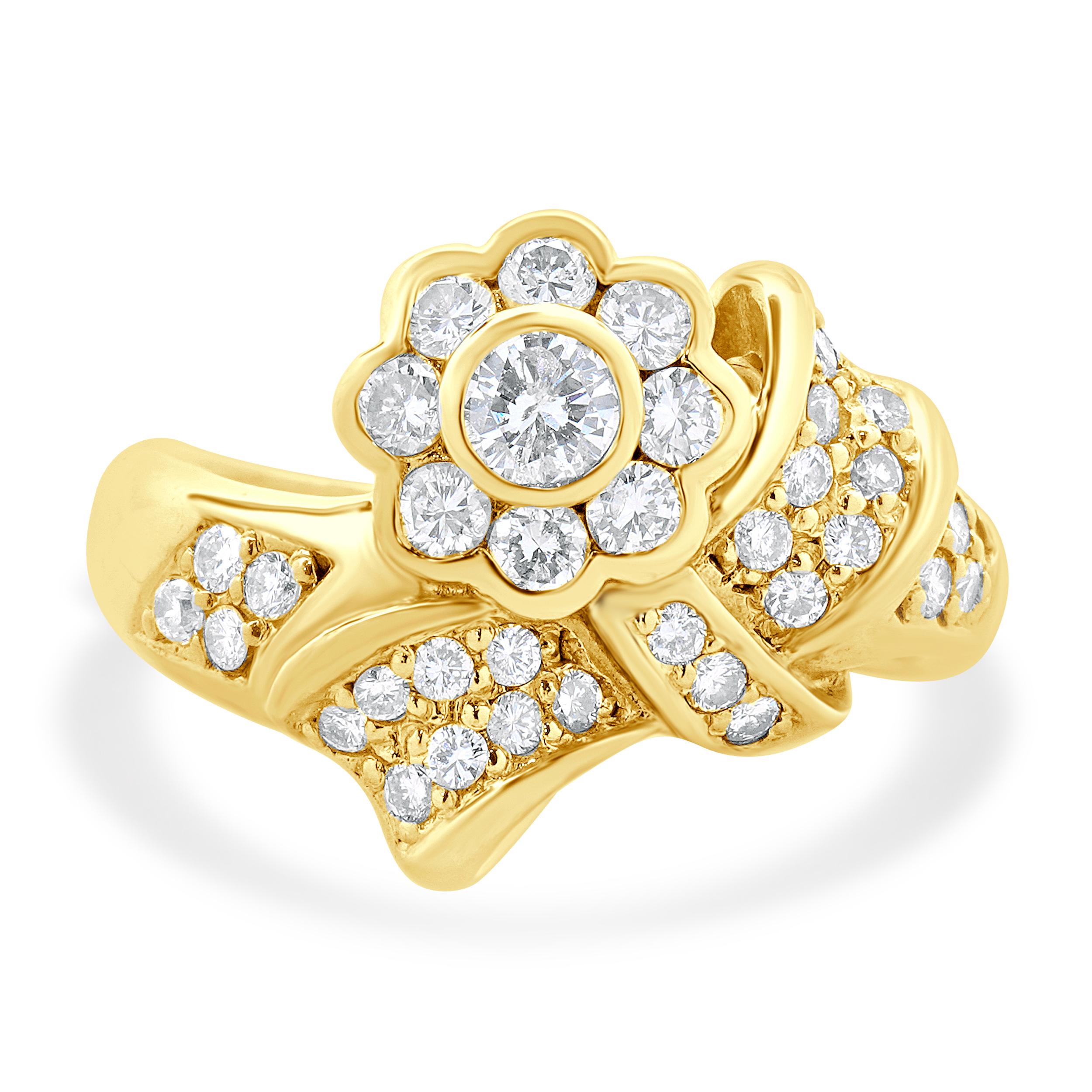 18k Yellow Gold Flower Bow Ring For Sale