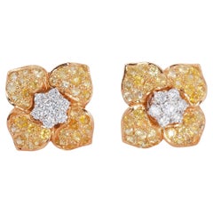 18k Yellow Gold Flower Earrings w/ 2.9ct Sapphires & Natural Diamonds IGI Cert