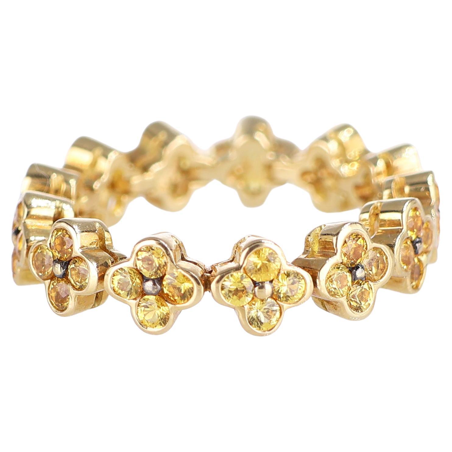 18K Yellow Gold Flower Eternity Band with Yellow Sapphires