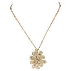 18K Yellow Gold Flower Pedal Pendant with Baguette and Round Cut Diamonds