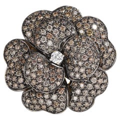 18k Yellow Gold Flower Ring / Pendant / Brooch with Brown and White Diamonds