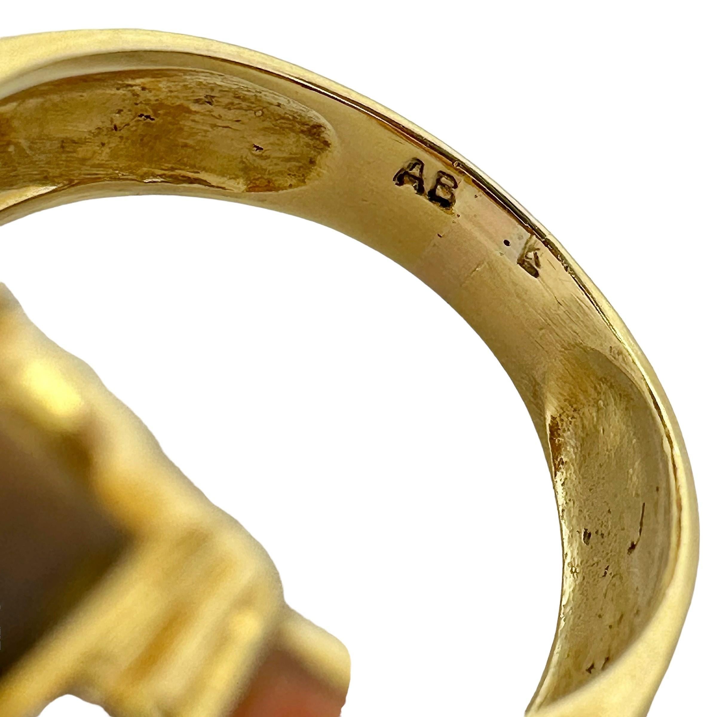 18 Karat Gelbgold geriffelter Koralle, Tigerauge und Diamantring 5