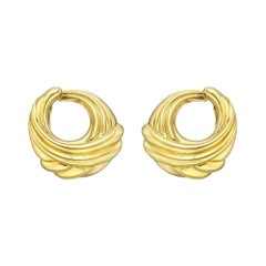 18k Yellow Gold Fluted Crossover Hoop Earrings