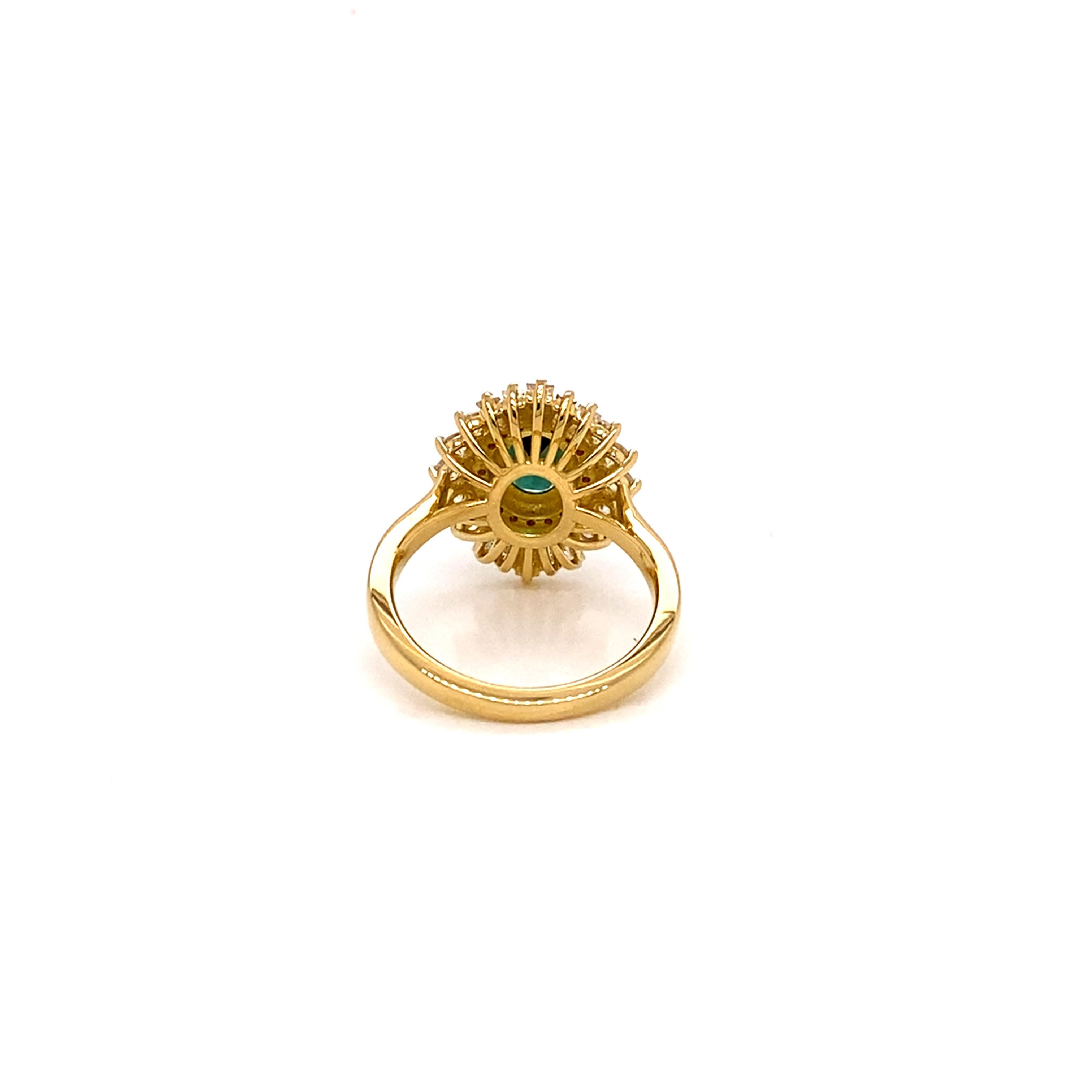 Art Deco 18 Karat Yellow Gold Flutter Ballerina Diamond and Tourmaline Ring For Sale