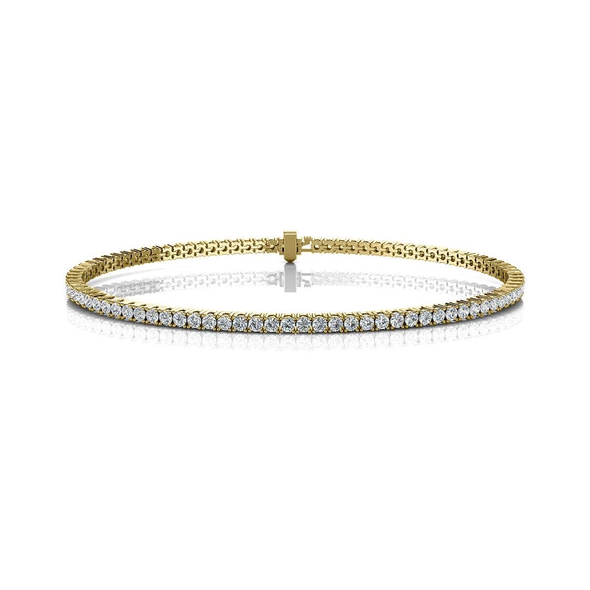 A timeless four prongs diamonds tennis bracelet. Experience the Difference!

Product details: 

Center Gemstone Type: NATURAL DIAMOND
Center Gemstone Color: WHITE
Center Gemstone Shape: ROUND
Center Diamond Carat Weight: 2
Metal: 18K Yellow