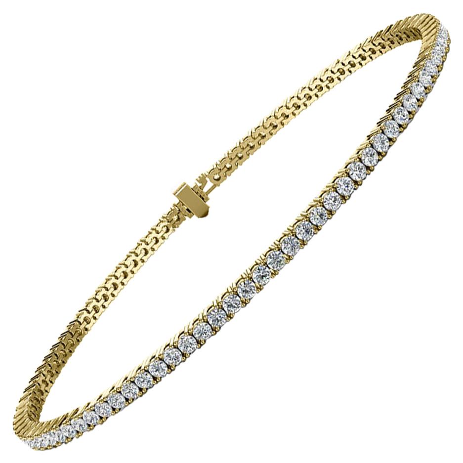 18k Yellow Gold Four Prongs Diamond Tennis Bracelet '2 Ct. tw' For Sale