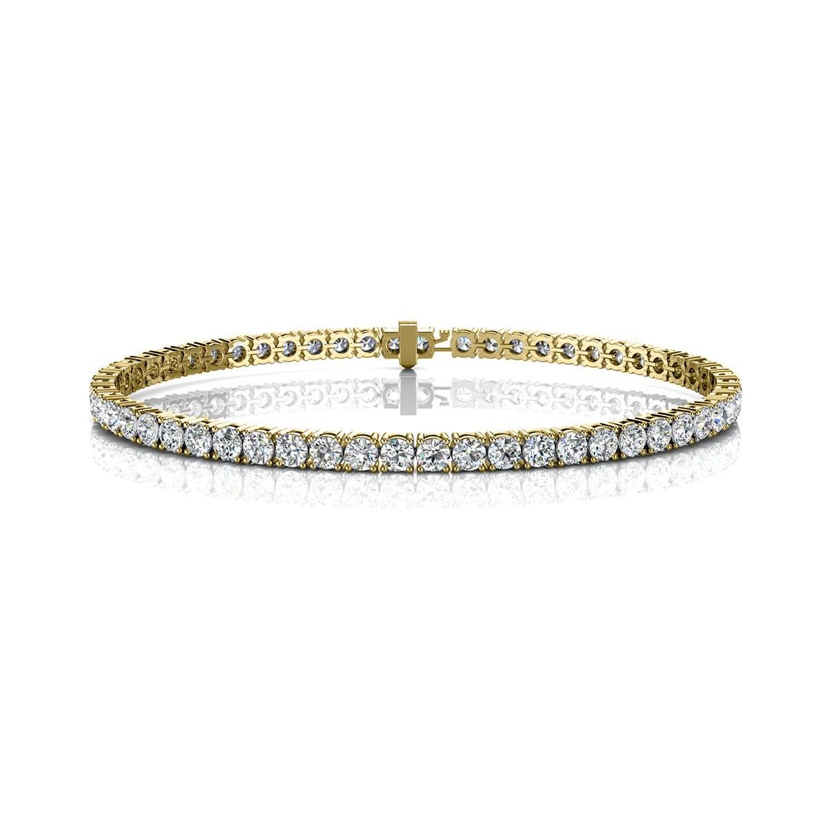 A timeless four prongs diamonds tennis bracelet. Experience the Difference!

Product details: 

Center Gemstone Type: NATURAL DIAMOND
Center Gemstone Color: WHITE
Center Gemstone Shape: ROUND
Center Diamond Carat Weight: 5
Metal: 18K Yellow
