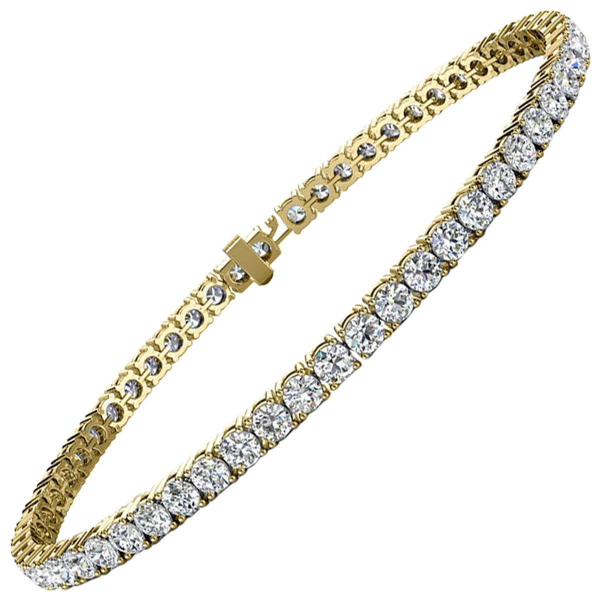 18k Yellow Gold Four Prongs Diamond Tennis Bracelet '5 Ct. tw' For Sale
