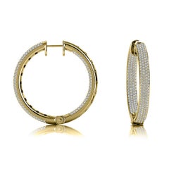 18 Karat Yellow Gold Four Rows Inside Out Hoop Diamond Earrings '1 1/2 Carat'