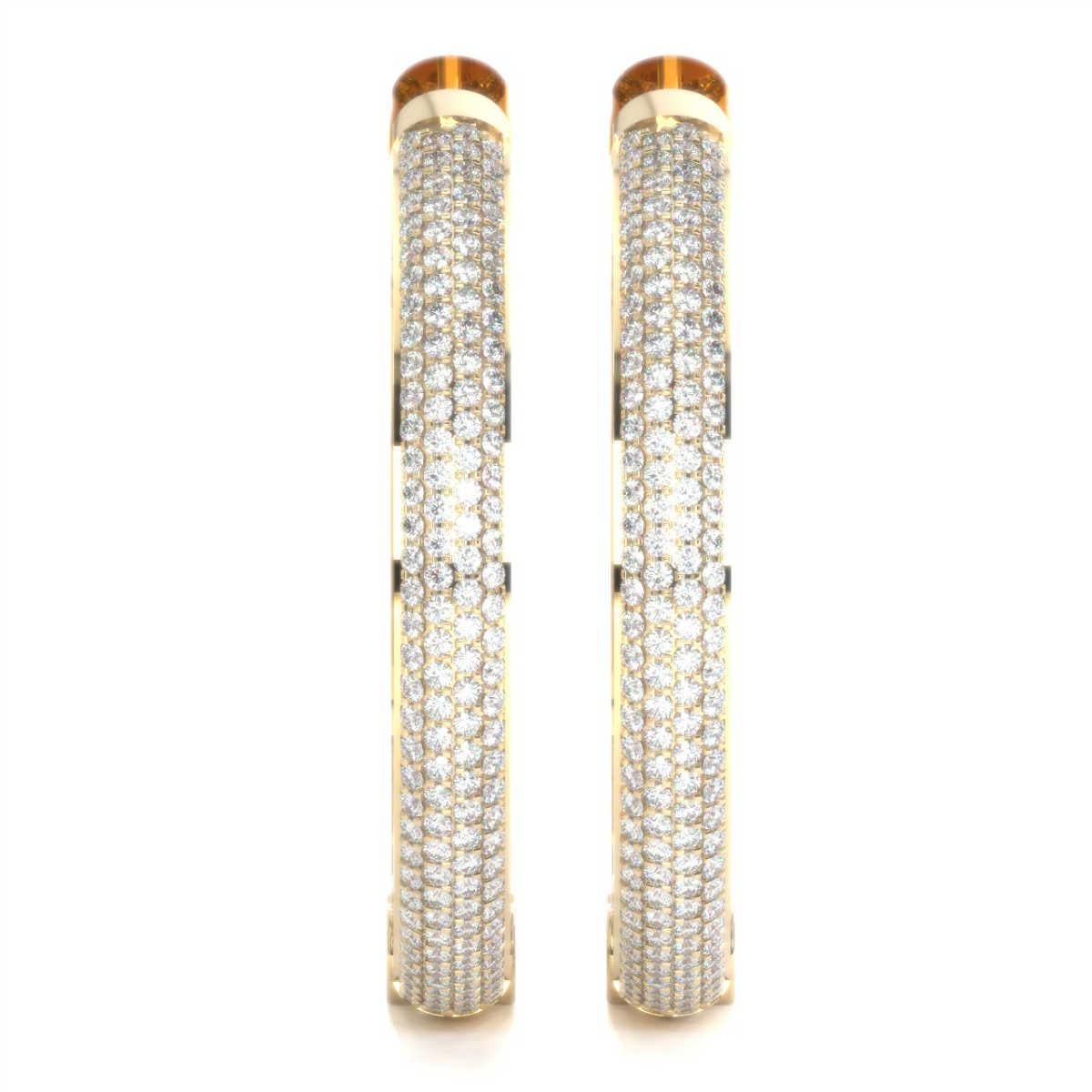 Round Cut 18 Karat Yellow Gold Four Rows Inside Out Hoop Diamond Earrings '1 1/2 Carat' For Sale