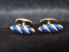 Gemelos de oro amarillo de 18 quilates "FRED PARIS" esmalte azul