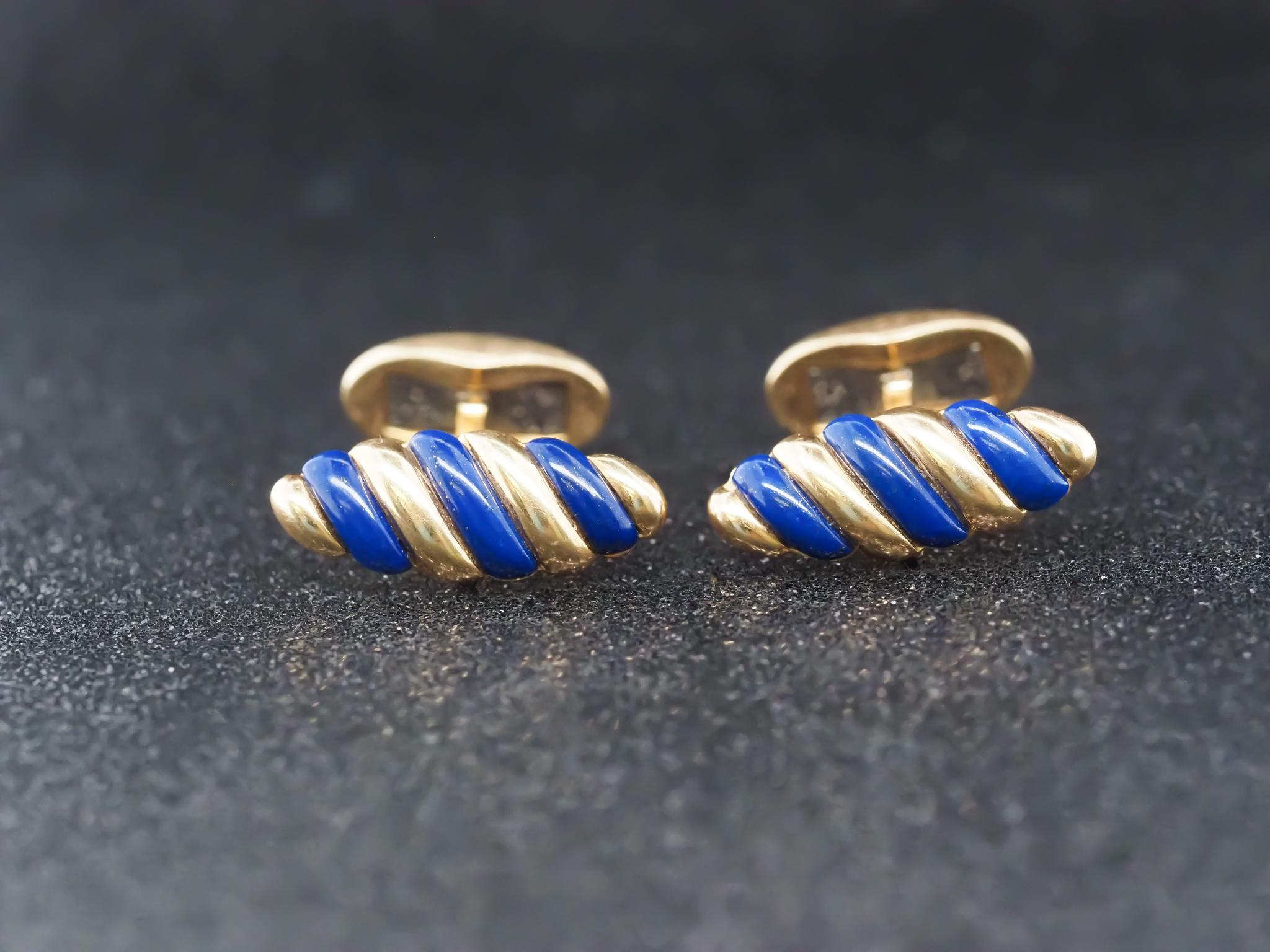 Gemelli in oro giallo 18 carati con smalto blu 