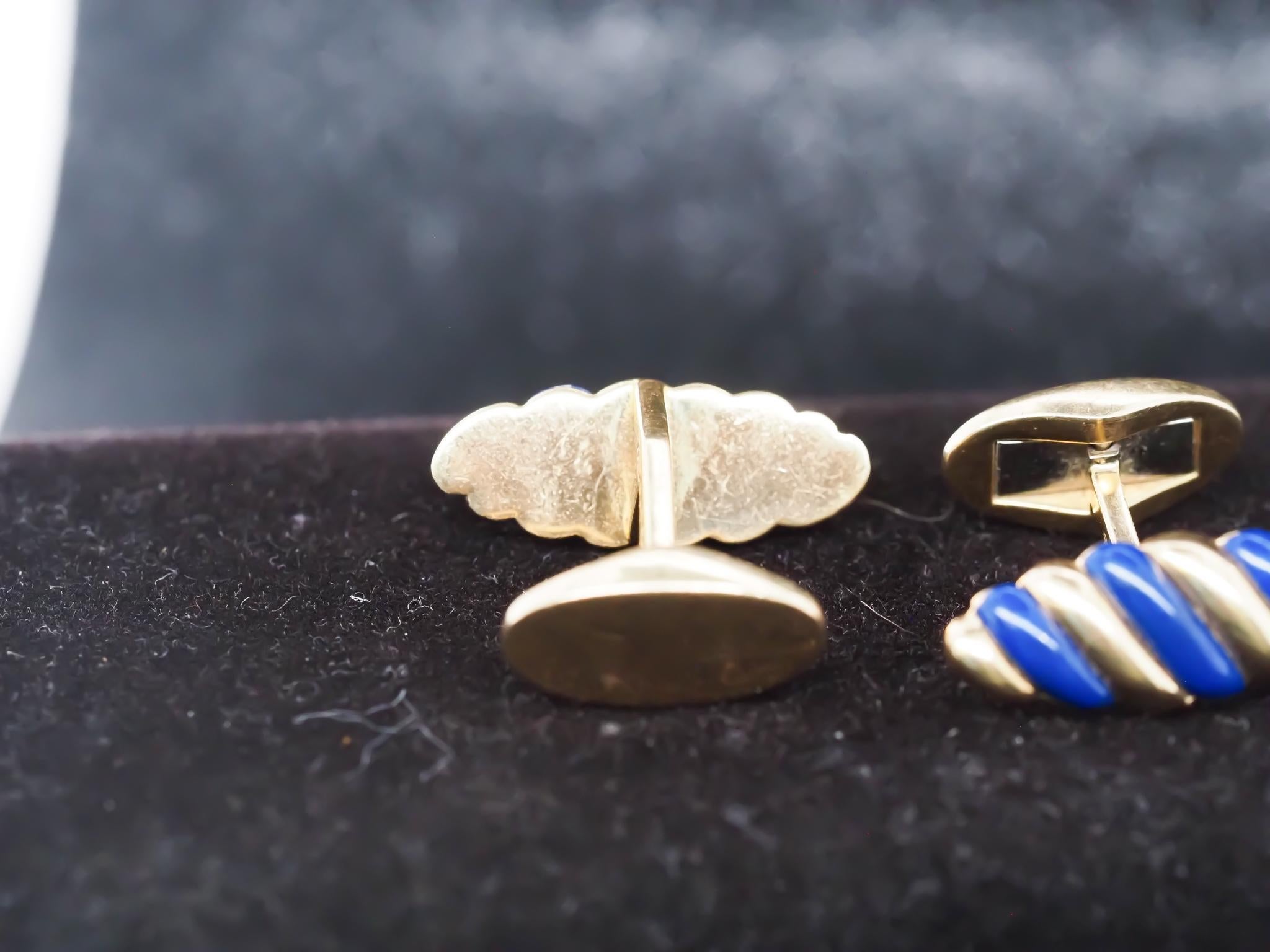 Uomo Gemelli in oro giallo 18 carati con smalto blu 