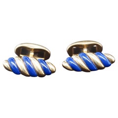Gemelli in oro giallo 18 carati con smalto blu "Fred Paris