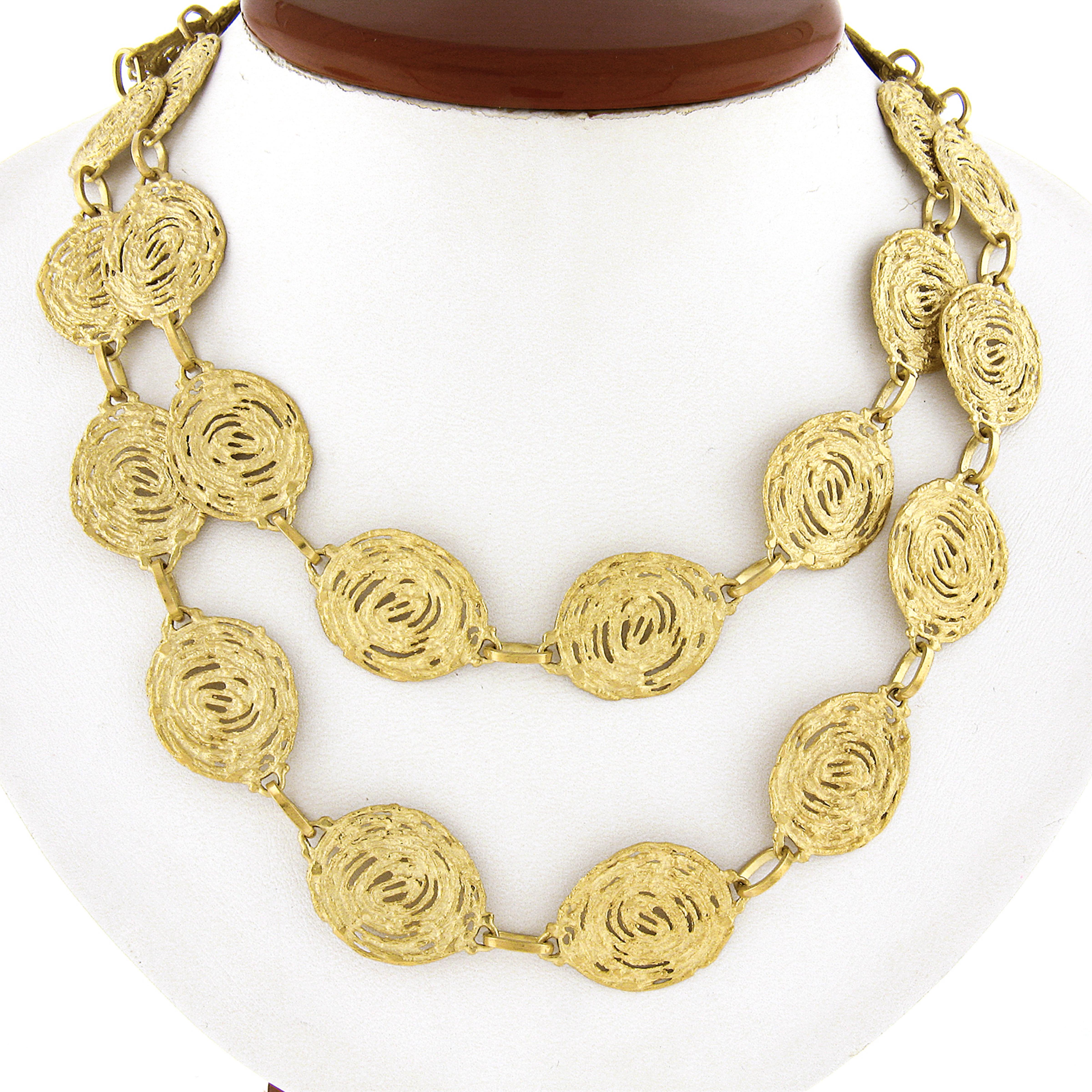 18k Yellow Gold Freeform Textured Swirl Link Long Statement Chain Necklace For Sale 1