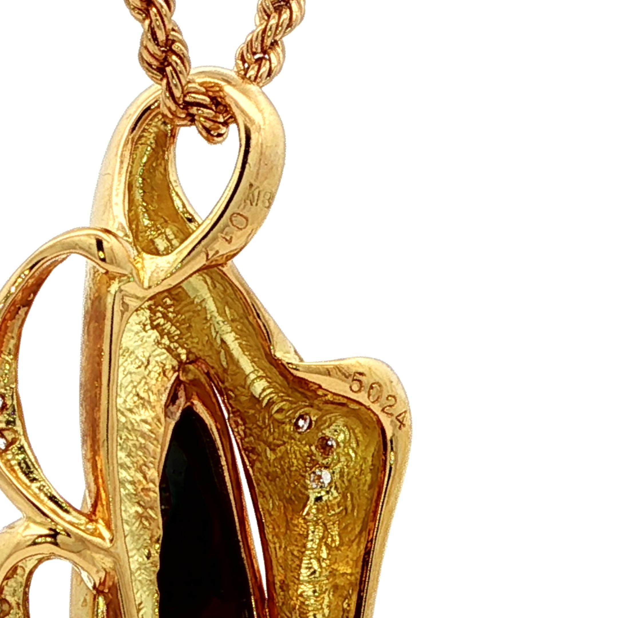 Ciondolo in oro giallo 18k con opale Boulder e diamanti a forma libera e collana con catena a corda In condizioni ottime in vendita a Montclair, NJ
