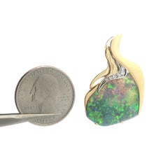18k Yellow Gold Freeform Fiery Boulder Opal w/ Diamond Slide Pendant