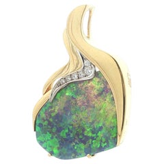 18k Yellow Gold Freeform Fiery Boulder Opal w/ Diamond Slide Pendant