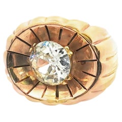 Anello retrò in oro giallo 18K con diamante a cuscino da 1,95 carati Certificato LFG