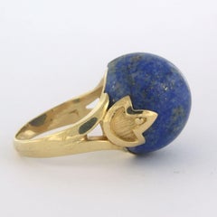 18k Yellow Gold French Lily Cocktail Ring with Lapis Lazuli, Size 8.5