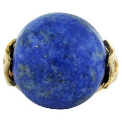 18k Yellow Gold French Lily Cocktail Ring with Lapis Lazuli, Size 8.5
