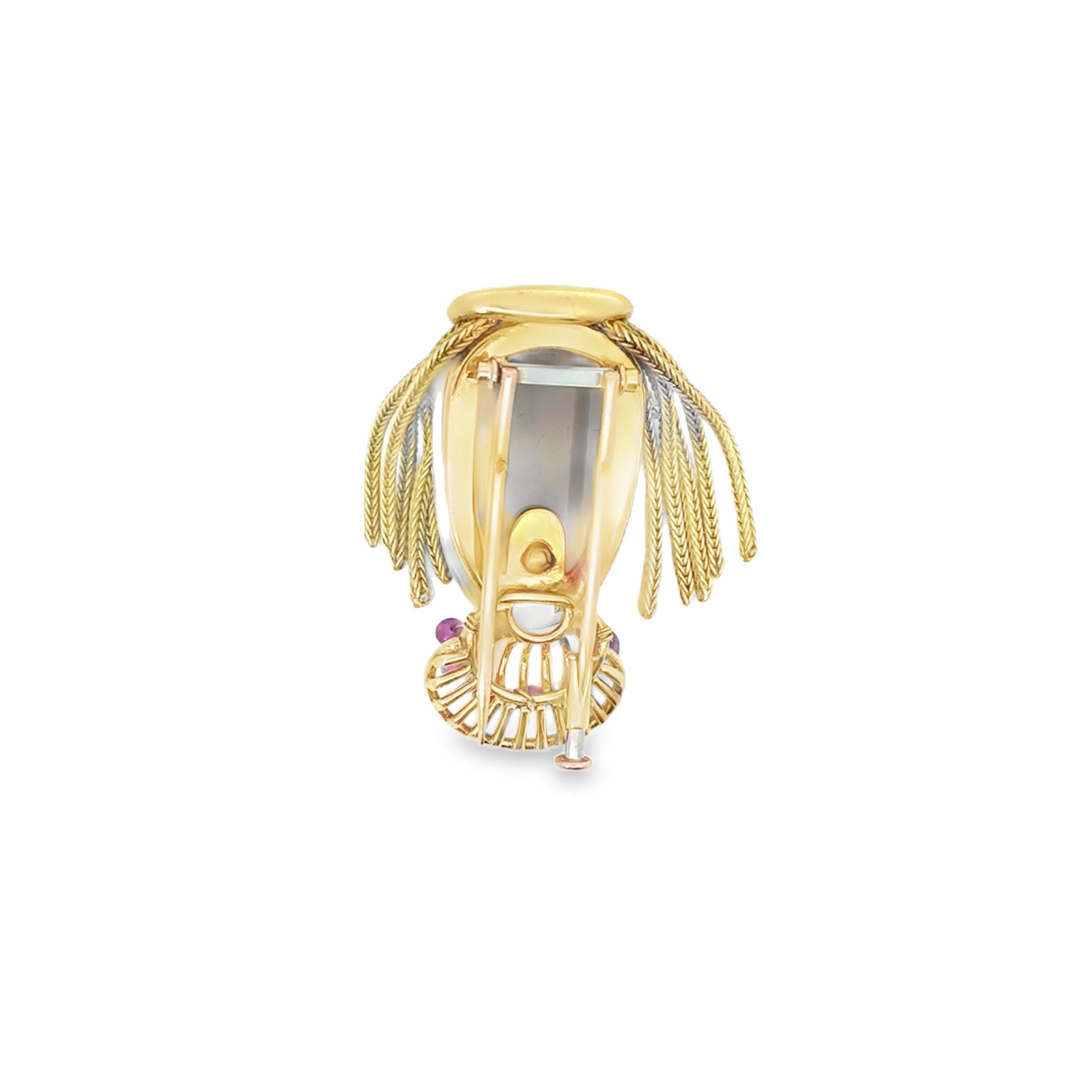 Mixed Cut 18k Yellow Gold  French Vintage Pearl Ruby Pin / Brooch 'Woman' - 17.00GRAM