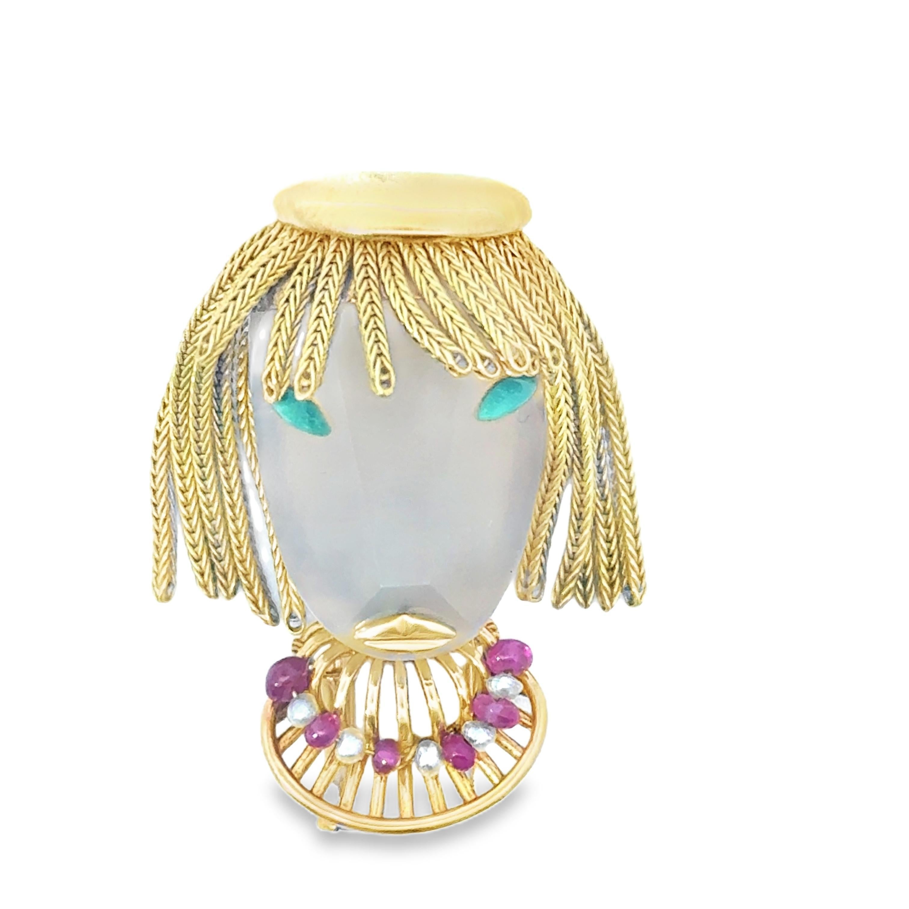 18k Yellow Gold  French Vintage Pearl Ruby Pin / Brooch 'Woman' - 17.00GRAM In Good Condition In New York, NY