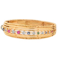 18K Yellow Gold French Volaire Multi-Gemstone Bracelet  38.3g