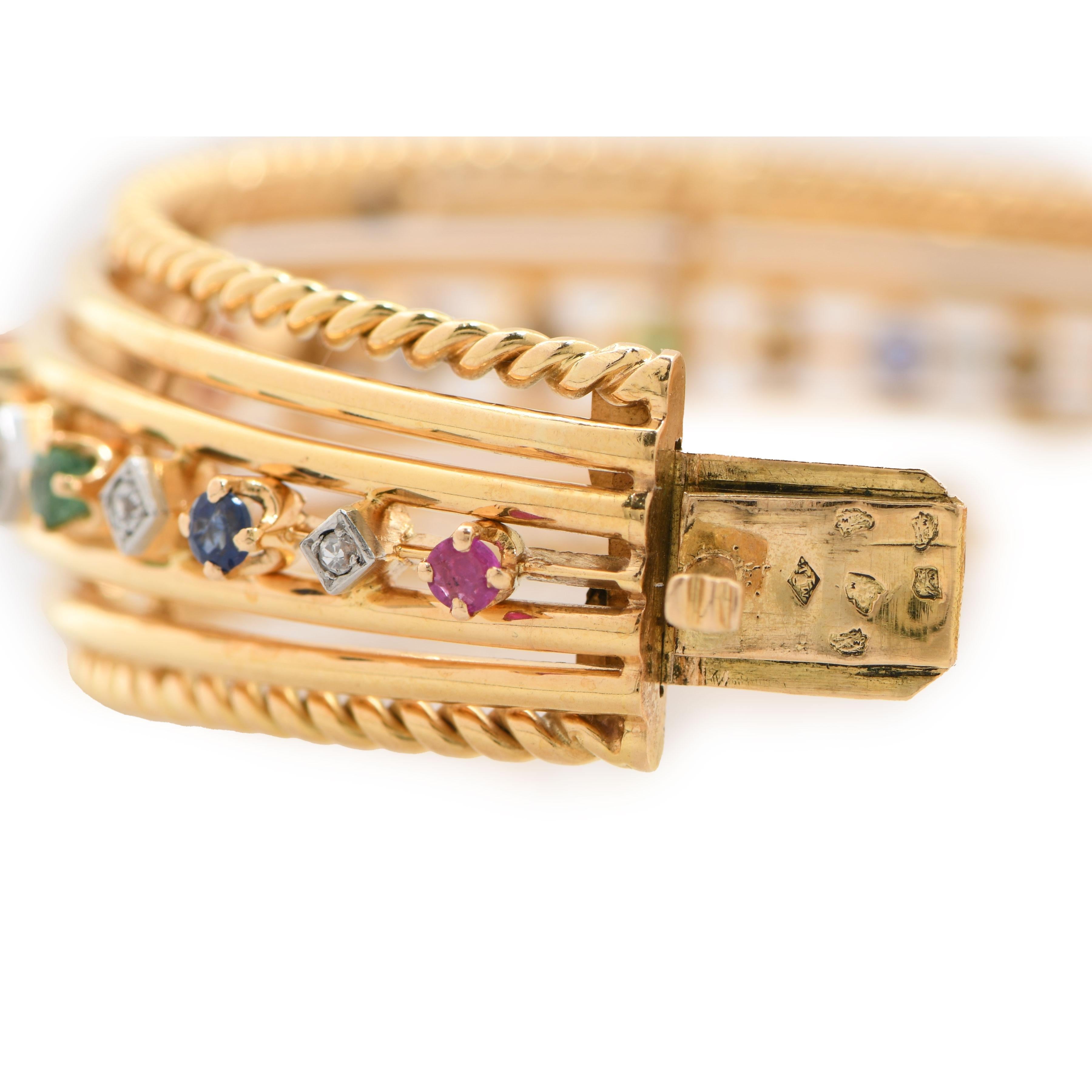 Bracciale Volaire francese in oro giallo 18K con più pietre preziose  38.3g In condizioni buone in vendita a Bay Harbor Islands, FL