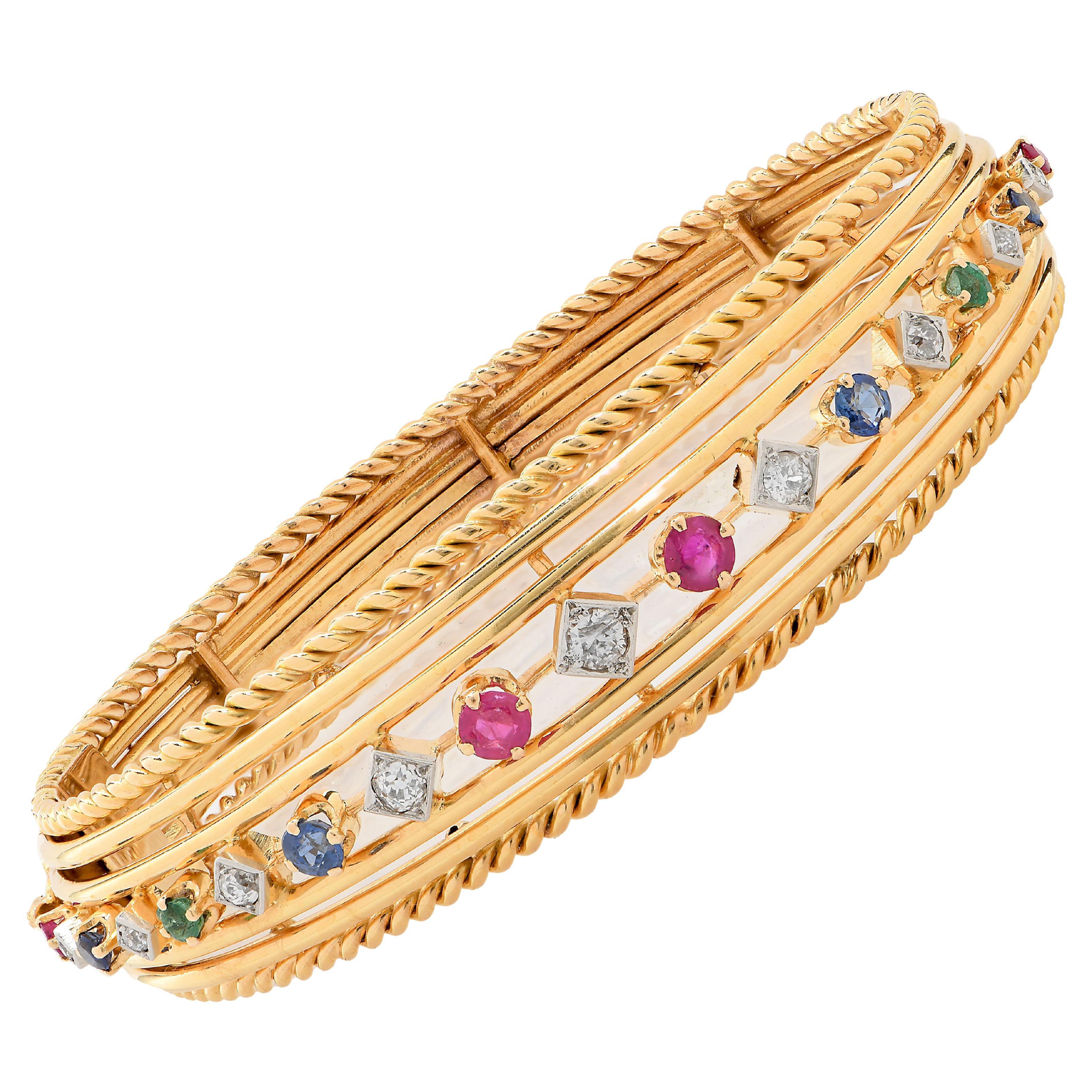 Bracciale Volaire francese in oro giallo 18K con più pietre preziose  38.3g