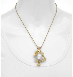 18k Yellow Gold Freshwater Cultured Pearl Frog Pendant by Avi Raz 14k 18" Chain