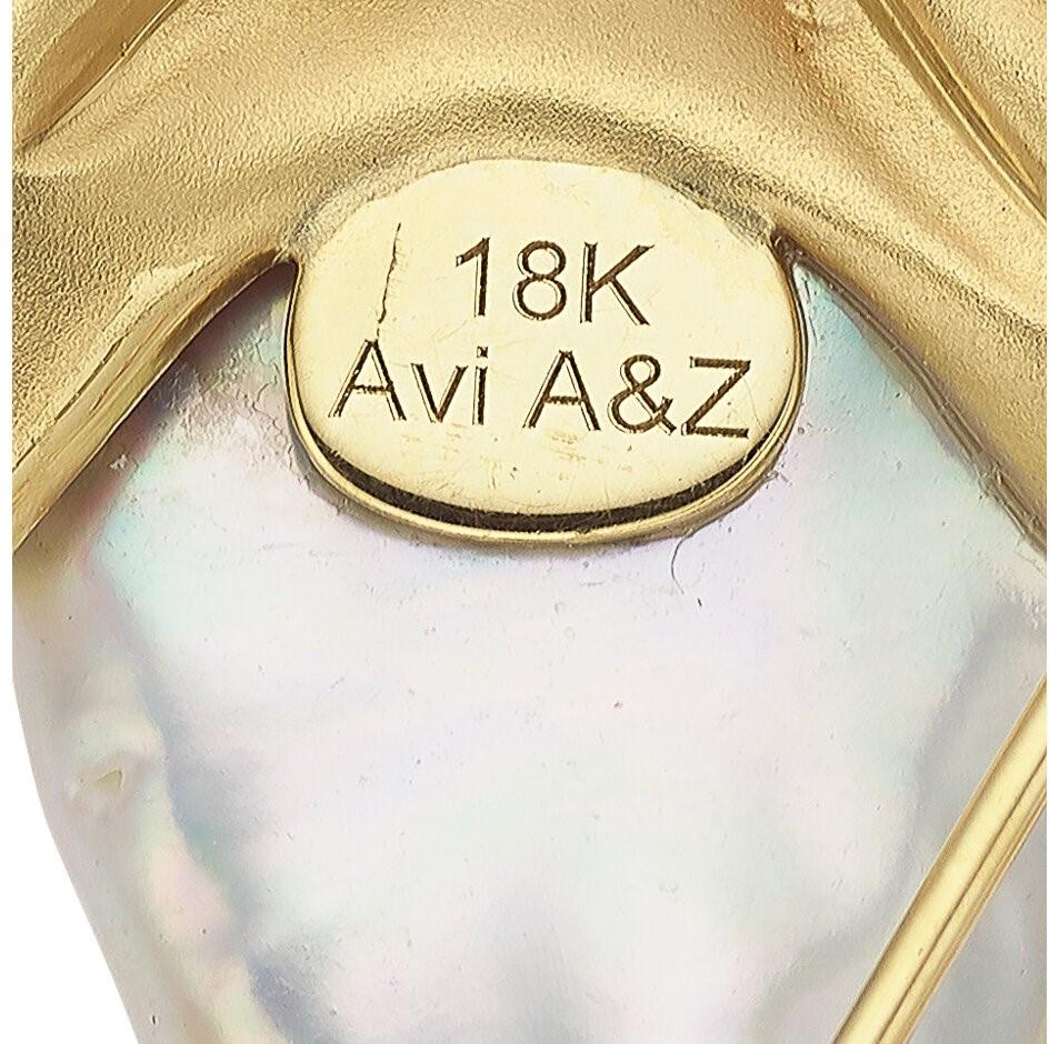Moderne Pendentif grenouille en or jaune 18k avec perle de culture d'eau douce par Avi Raz 14k Chaîne de 18