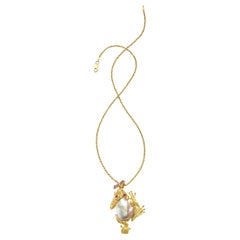 18k Yellow Gold Freshwater Cultured Pearl Frog Pendant by Avi Raz 14k 18" Chain