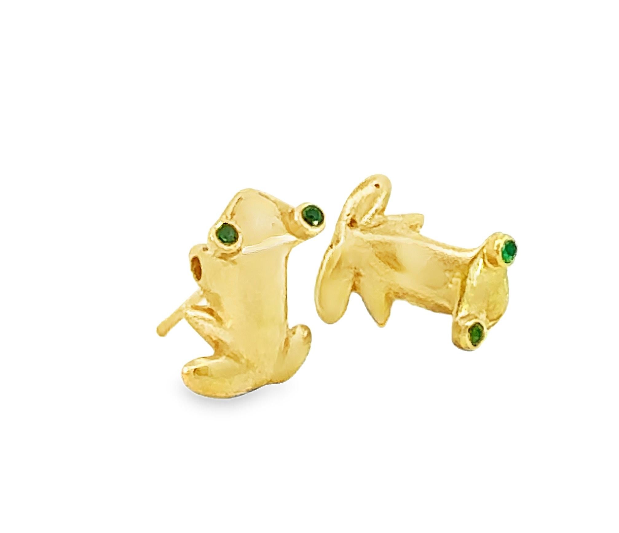 18K Gelbgold Frosch-Ohrringe mit Smaragd-Augen und passendem Anhänger im Angebot 5