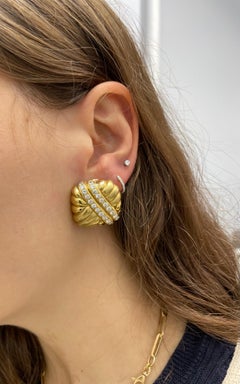18k Yellow Gold Full Cut Diamond Square Clip-On Earrings