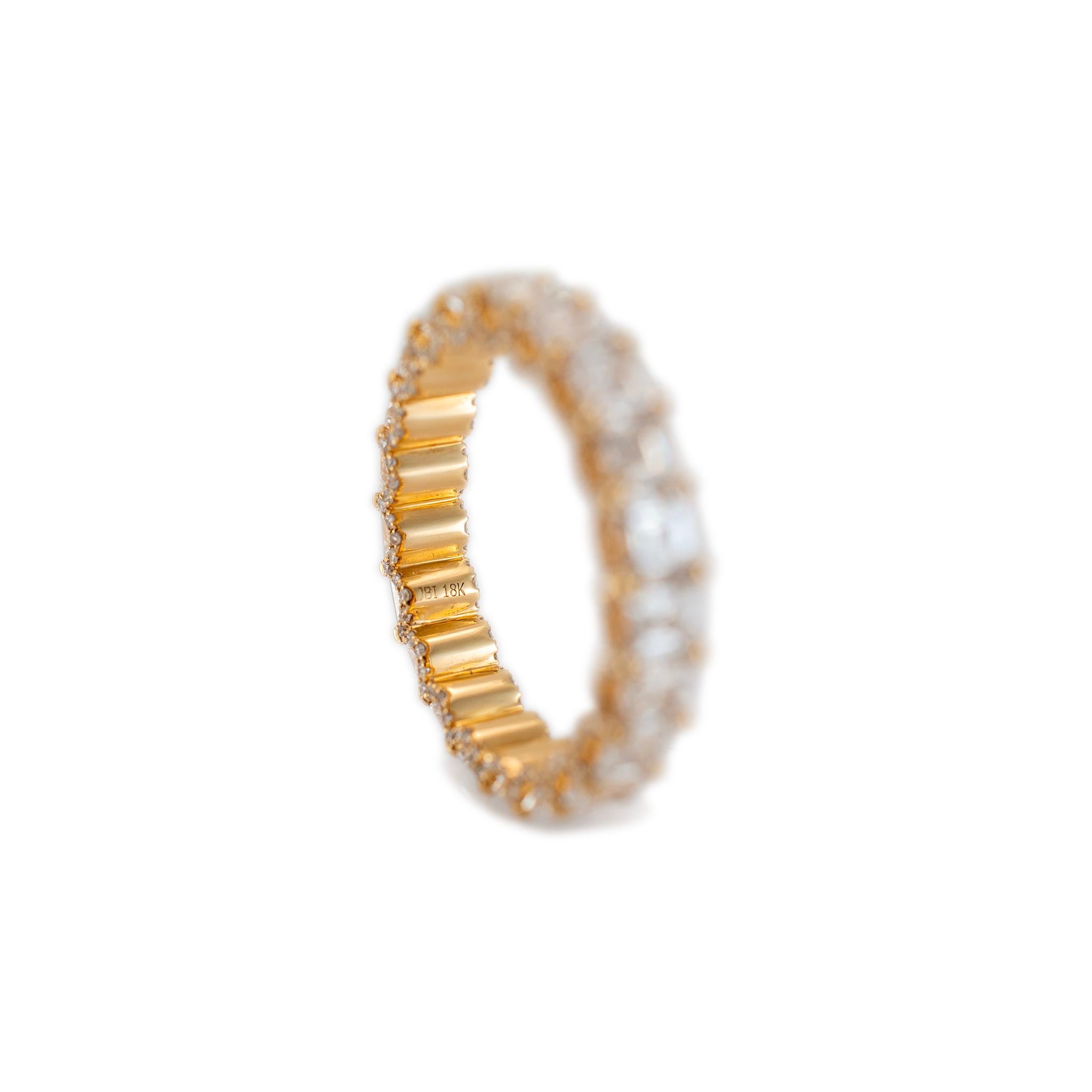 18K Yellow Gold Full Eternity 4.43ct. Asscher Cut Diamond Accented Wedding Band For Sale 2
