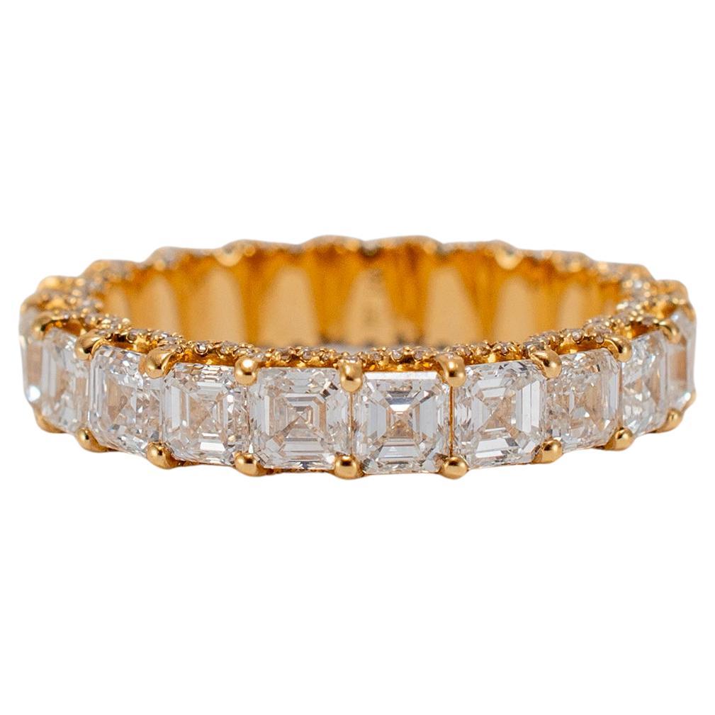 18K Yellow Gold Full Eternity 4.43ct. Asscher Cut Diamond Accented Wedding Band For Sale