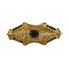 18K Yellow Gold Garnet Brooch Filigree Style