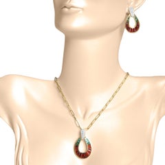 Boucles d'oreilles or 18 carats grenat rouge tourmaline verte pendentif diamant baguette