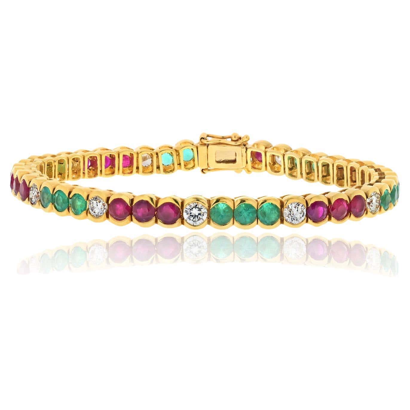 18K Yellow Gold Gemstone Bezel Set Line Bracelet For Sale at 1stDibs