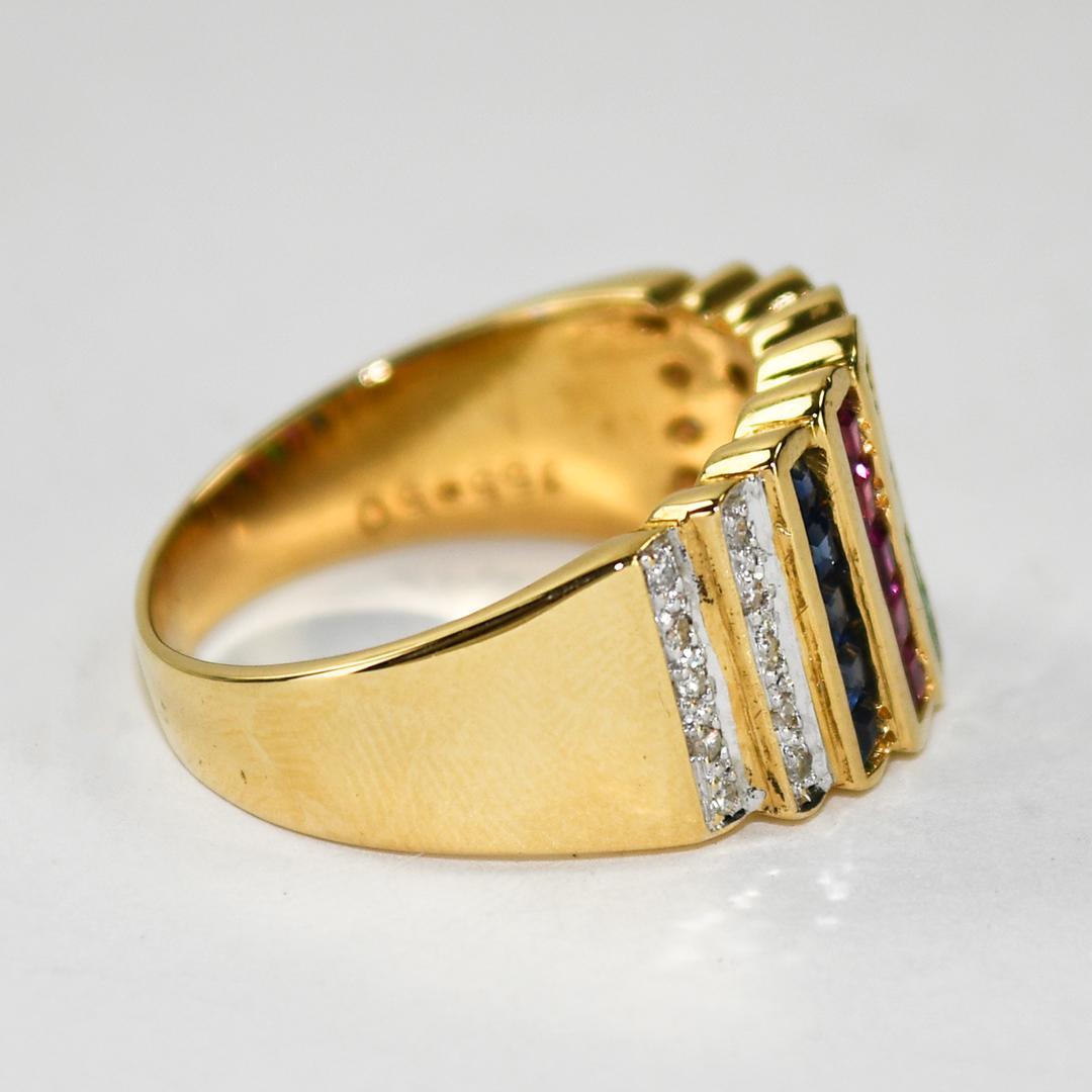 Taille émeraude 18K Yellow Gold Gemstone Cocktail Ring 6.4g en vente