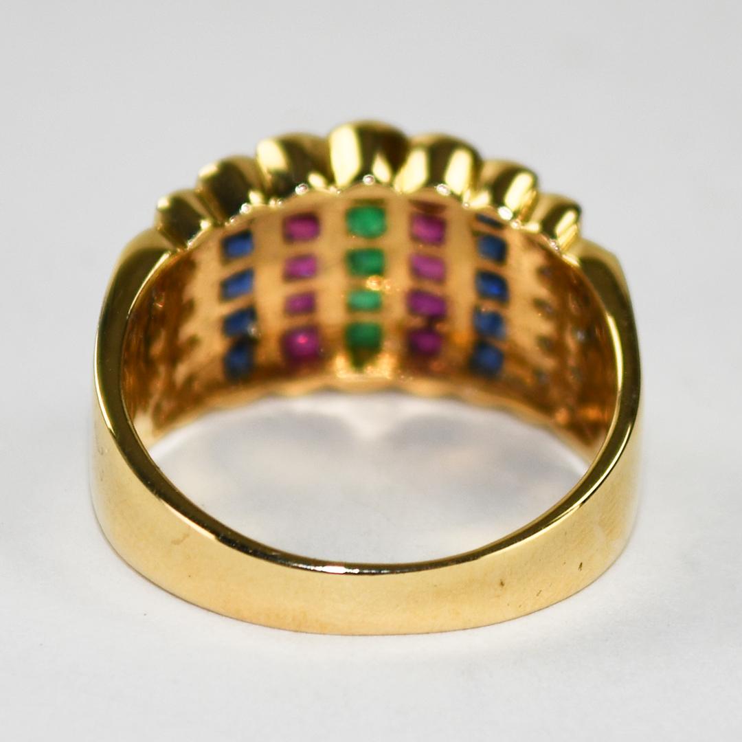 18K Yellow Gold Gemstone Cocktail Ring 6.4g Excellent état - En vente à Laguna Beach, CA