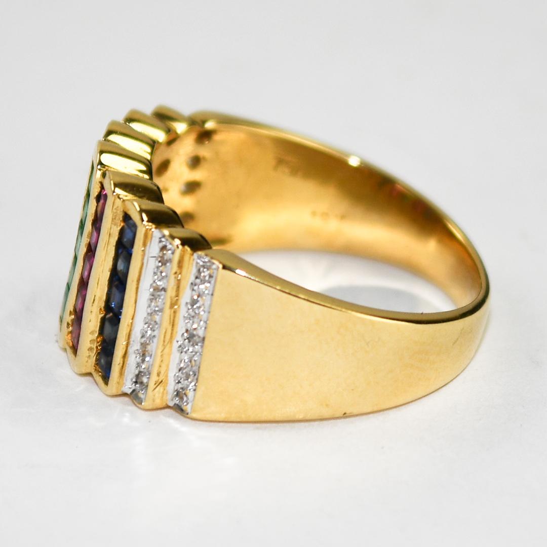 18K Yellow Gold Gemstone Cocktail Ring 6.4g Unisexe en vente