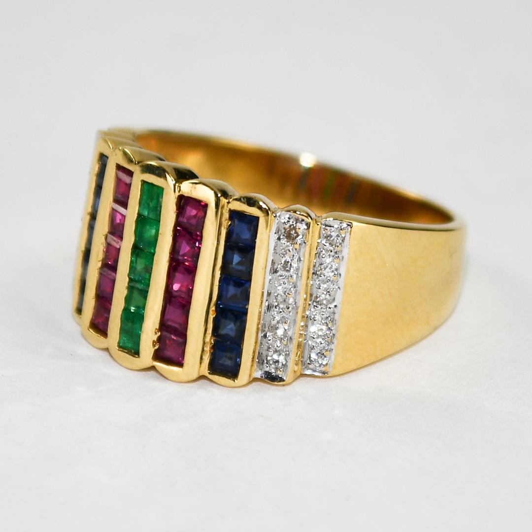 18K Yellow Gold Gemstone Cocktail Ring 6.4g en vente 1