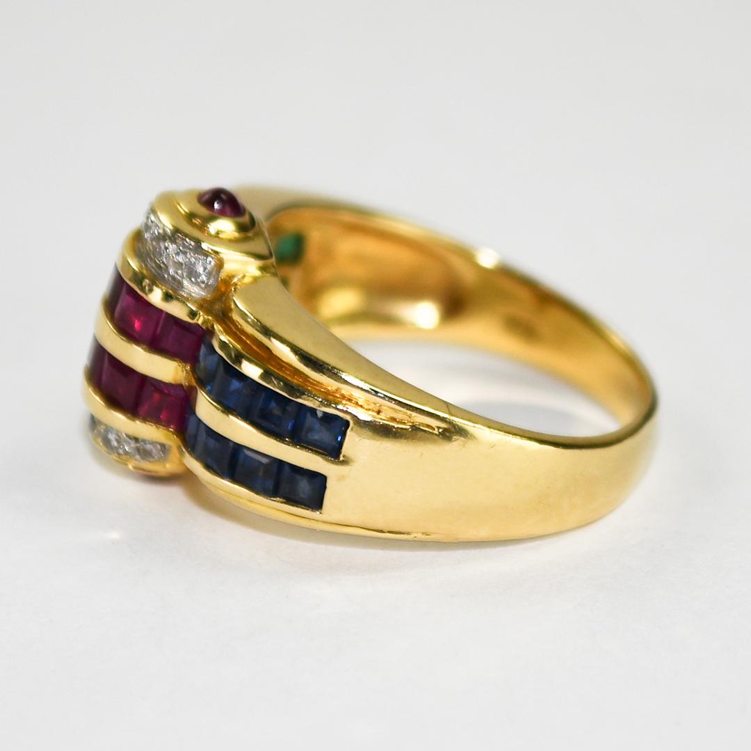 18K Yellow Gold Gemstone Cocktail Ring 6g im Angebot 1